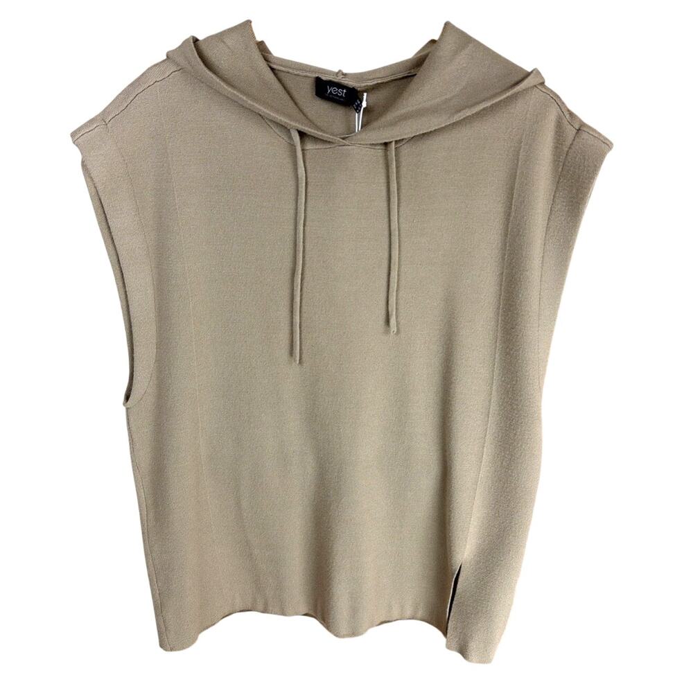 NWT Yest Giselle Beige Viscose Blend Hooded Sleeveless High Low Top Size 18